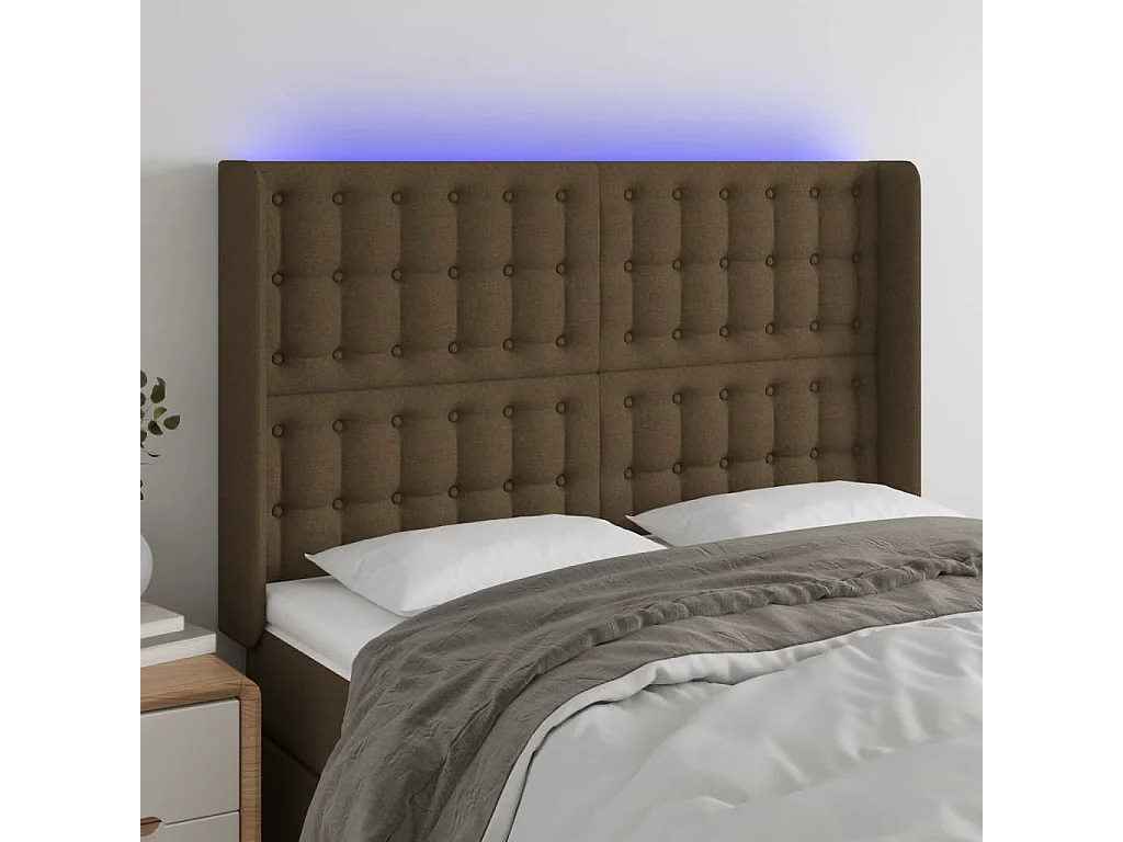 Tête de lit à LED Marron foncé 147x16x118/128 cm Tissu POI24884 BonneVie Meuble