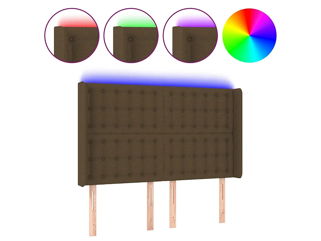 Tête de lit à LED Marron foncé 147x16x118/128 cm Tissu POI24884 BonneVie Meuble