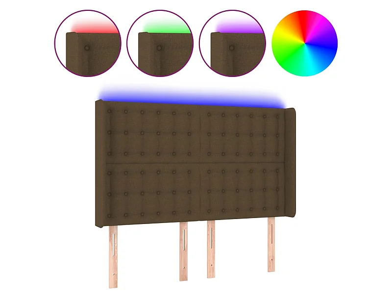 Tête de lit à LED Marron foncé 147x16x118/128 cm Tissu POI24884 BonneVie Meuble