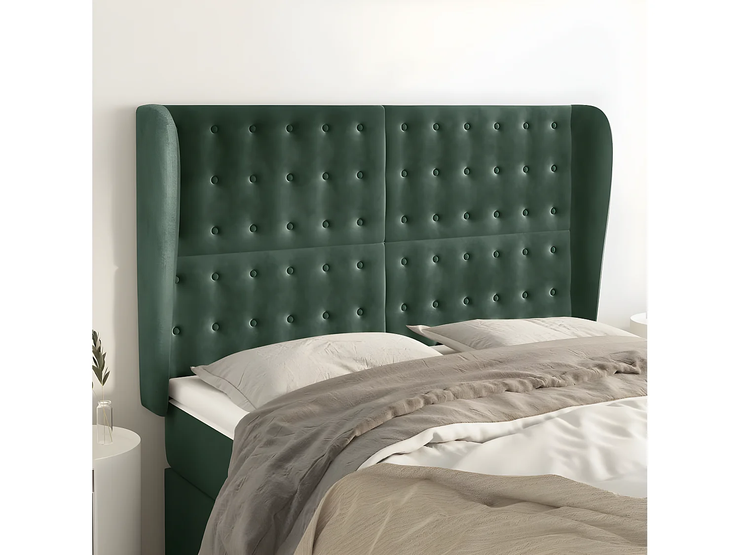 Cabeceira cama c/ abas veludo 147x23x118/128 cm verde-escuro PT150052
