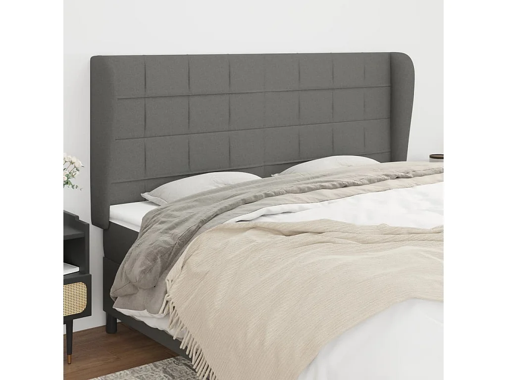 Tête de lit avec oreilles Gris foncé 183x23x118/128 cm Tissu POI71790 BonneVie Meuble