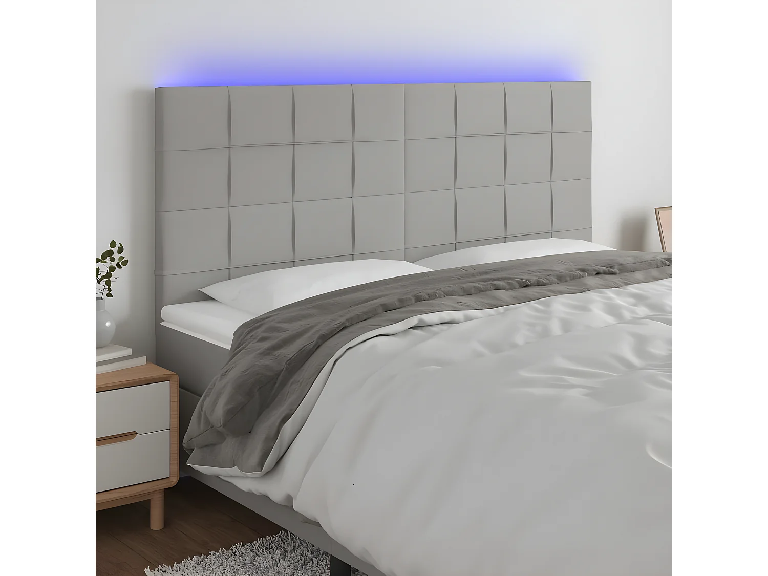 Tête de lit à LED Gris clair 160x5x118/128 cm Tissu POI72812 BonneVie Meuble