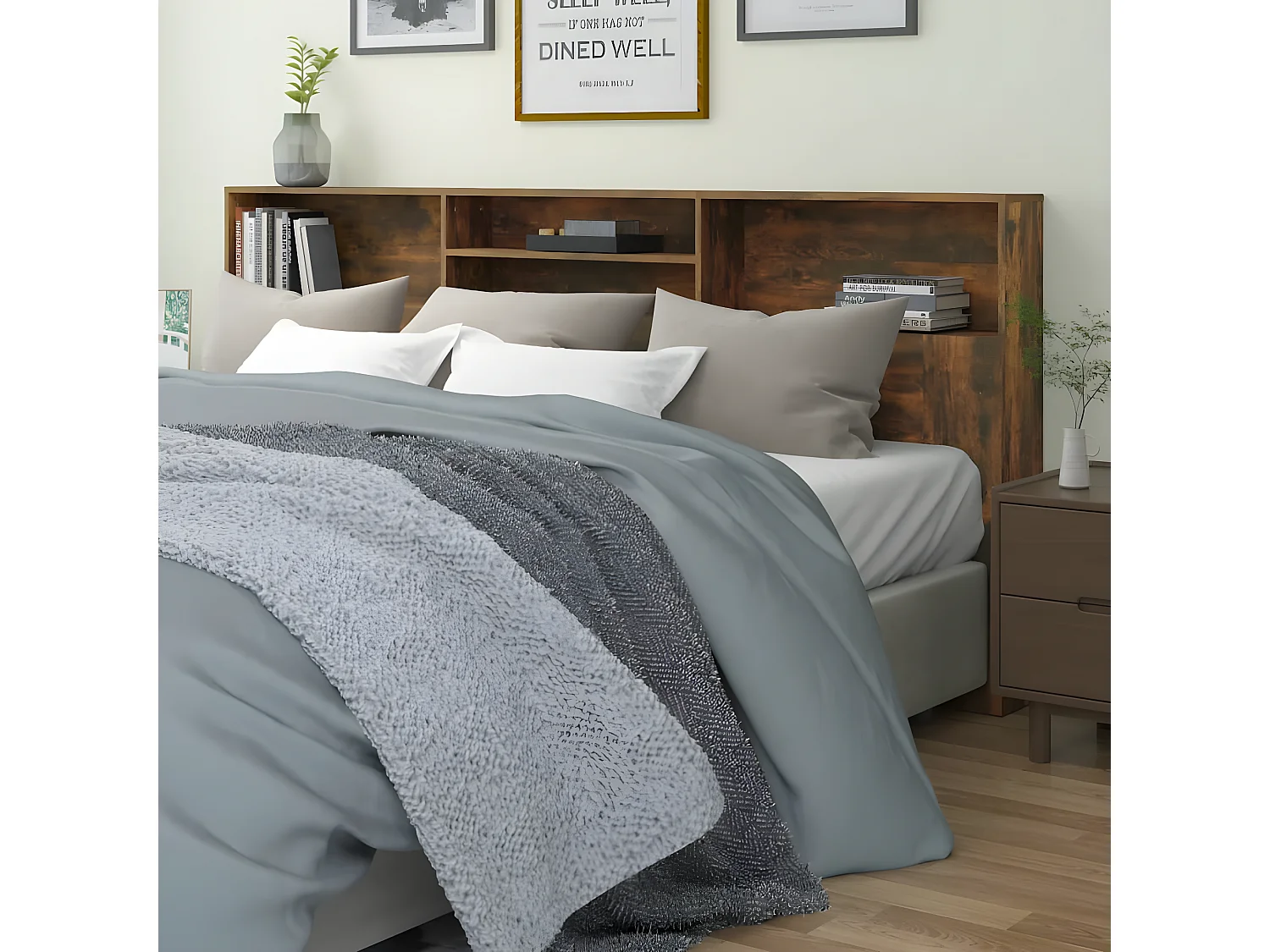 Testiera | Testata del letto con Contenitore Rovere Fumo 220x19x103,5 cm