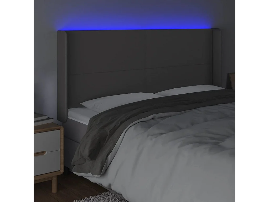 Testiera | Testata del letto a LED Grigio 183x16x118/128 cm in Similpelle