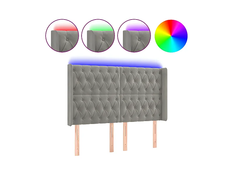 LED Kopfteil,Bettkopfteil Hellgrau 147x16x118/128 cm Samt -gkd126914