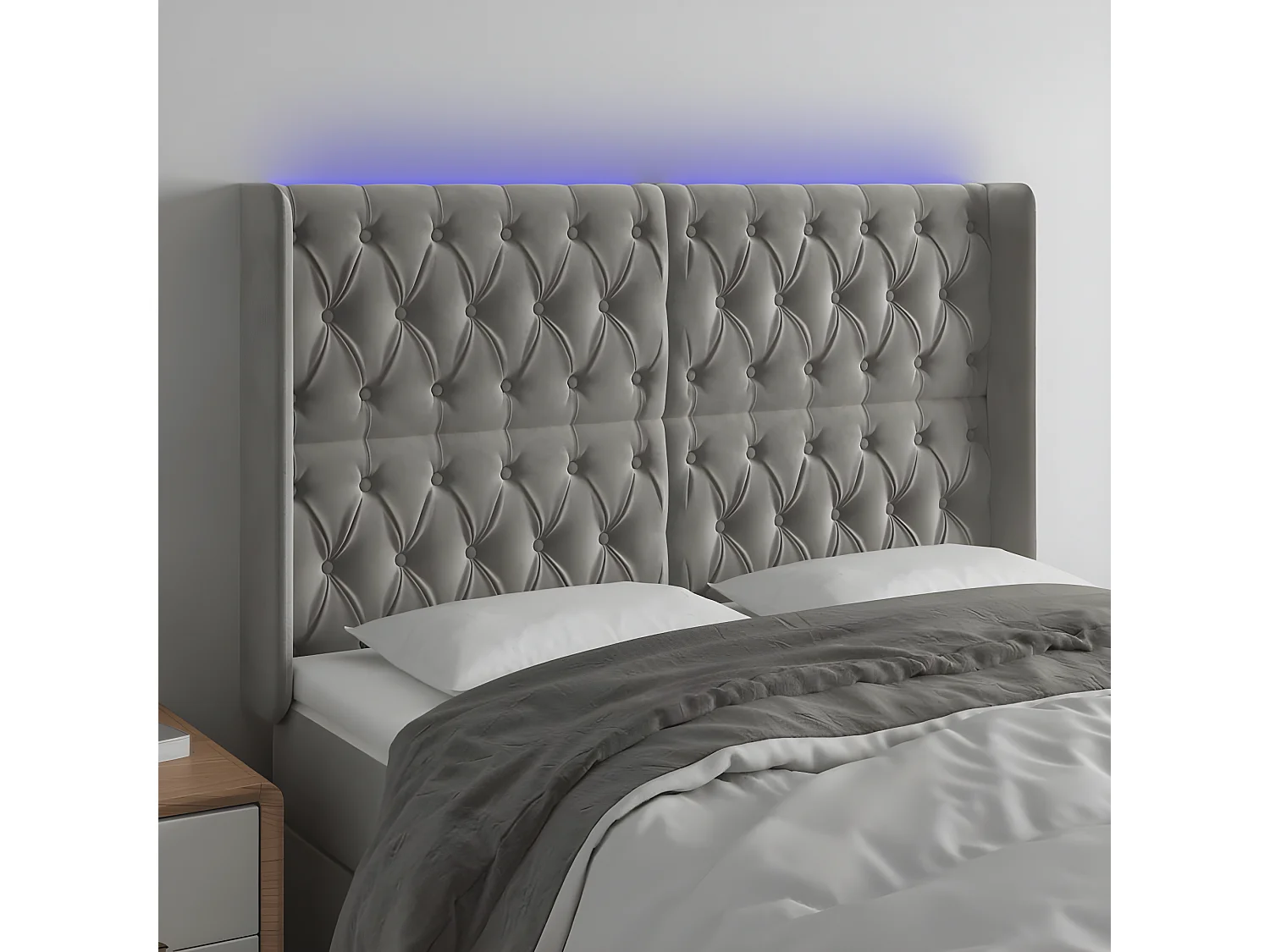 Tête de lit à LED Gris clair 147x16x118/128 cm Velours POI63994 BonneVie Meuble