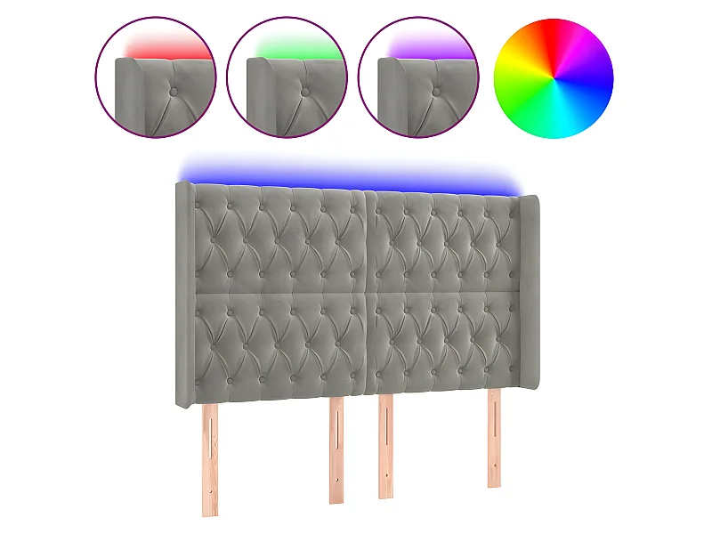 Cabecero con LED de terciopelo gris claro 147x16x118/128 cm ES86933