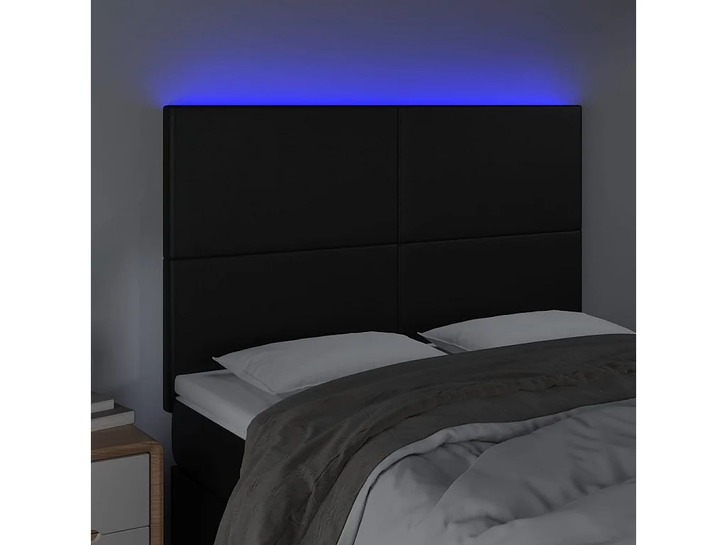 Cabeceira cama c/ LED couro artificial 144x5x118/128 cm preto PT947552