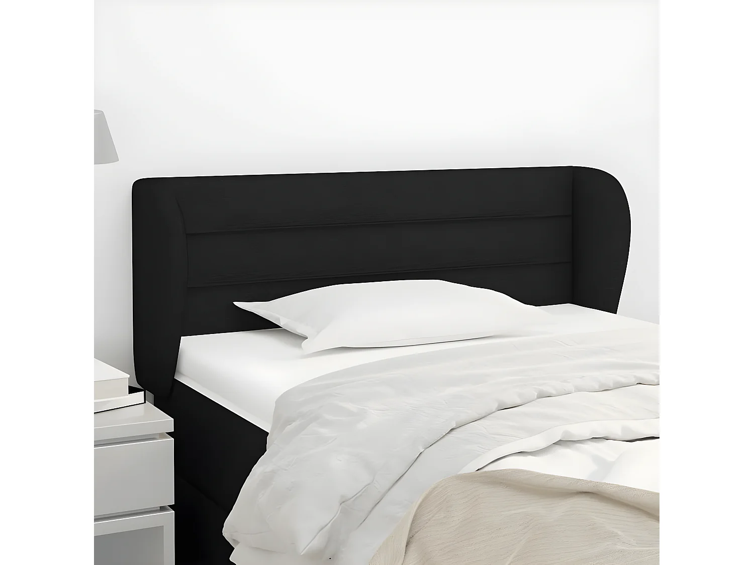 Tête de lit avec oreilles Noir 93x23x78/88 cm Tissu POI55206 BonneVie Meuble