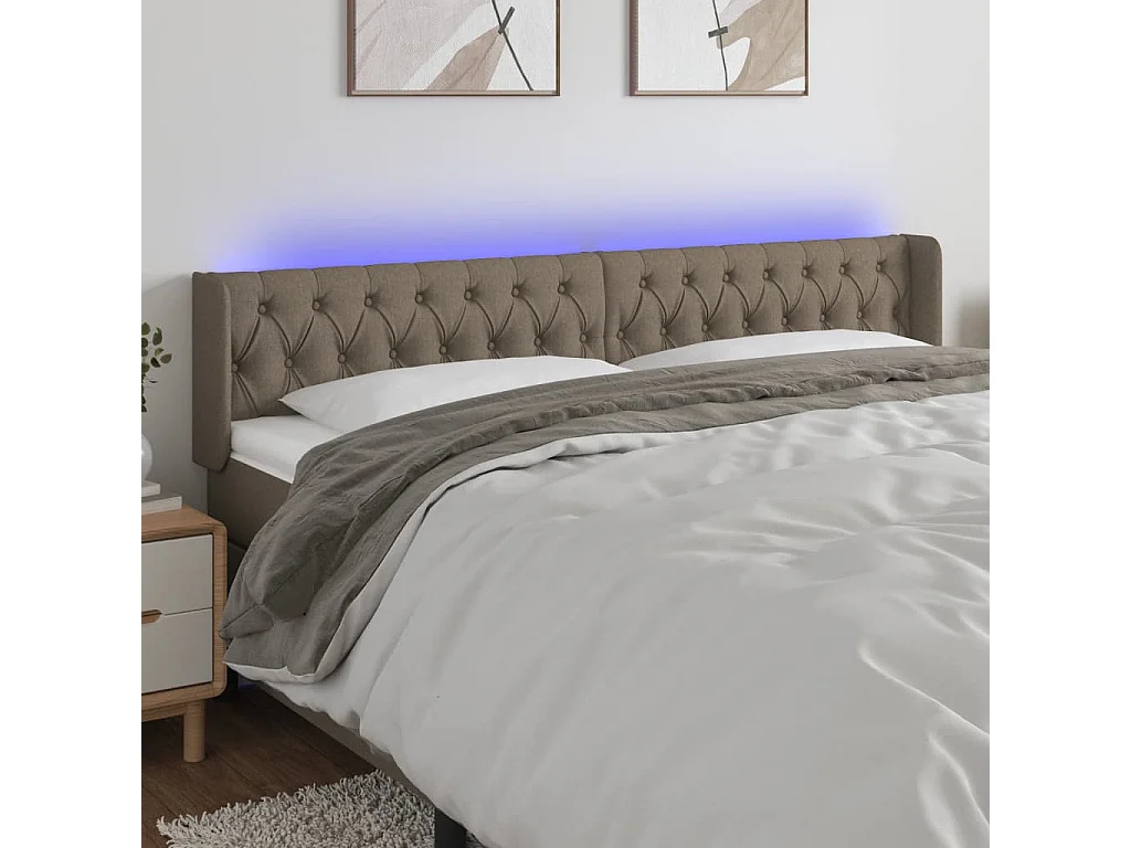 Tête de lit à LED Taupe 203x16x78/88 cm Tissu POI58425 BonneVie Meuble
