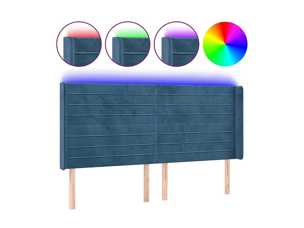 Tête de lit à LED Bleu foncé 183x16x118/128 cm Velours POI14023 BonneVie Meuble