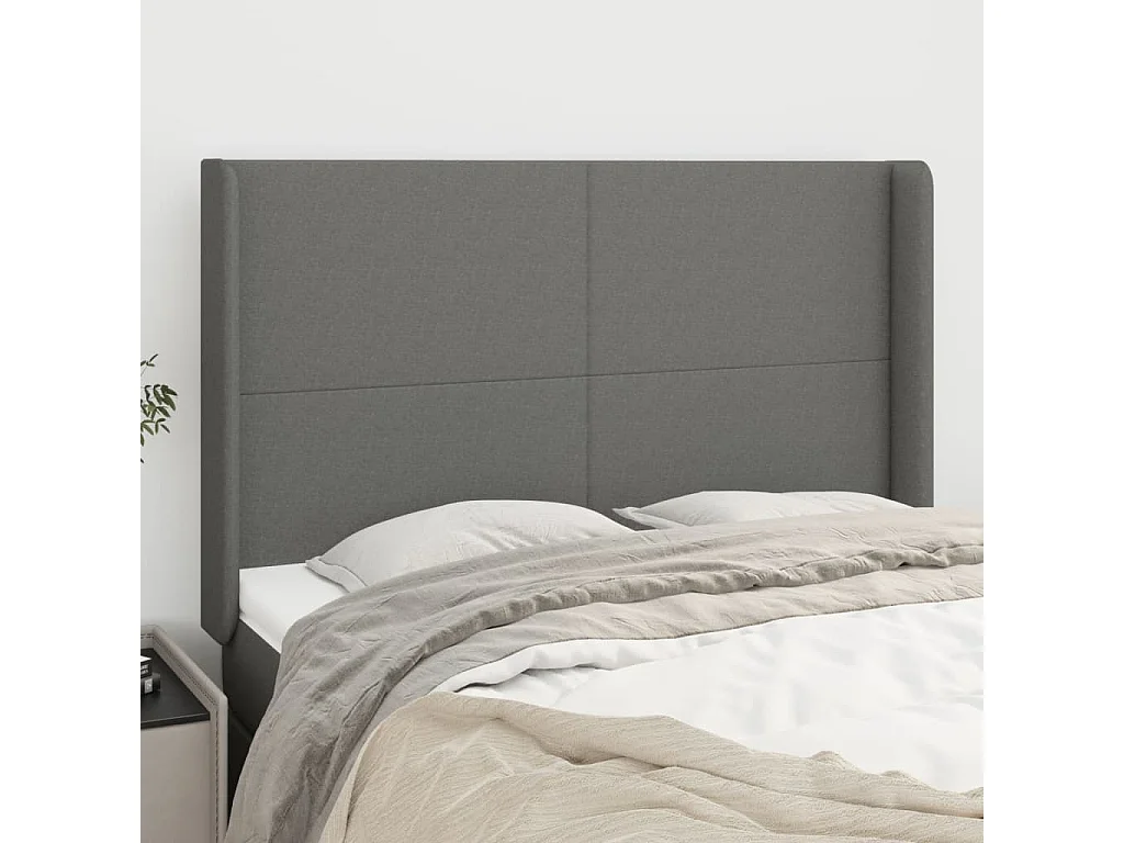 Tête de lit avec oreilles Gris foncé 147x16x118/128 cm Tissu POI47085 BonneVie Meuble