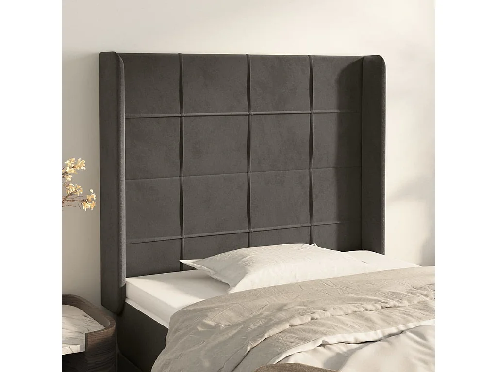 Cabecero con orejas de terciopelo gris oscuro 83x16x118/128 cm ES65036