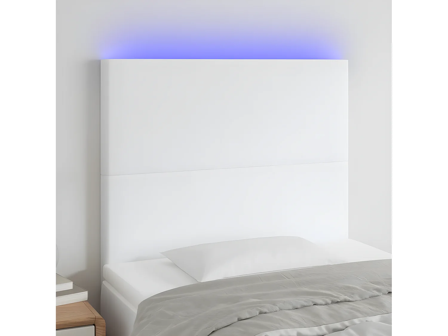 Cabeceira cama c/ LED couro artificial 90x5x118/128 cm branco PT708936