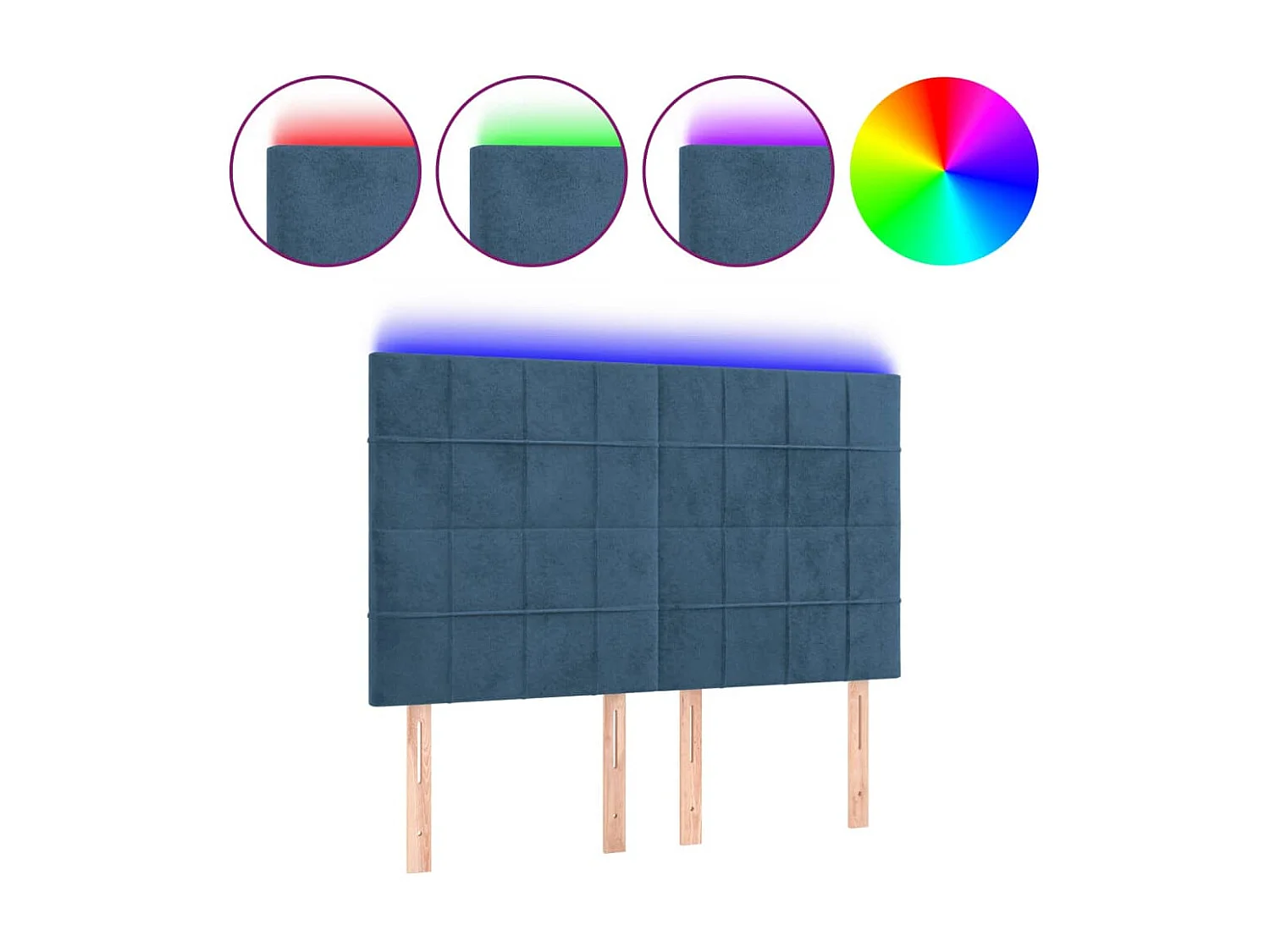 Cabecero con luces LED terciopelo azul oscuro 144x5x118/128 cm ES60629