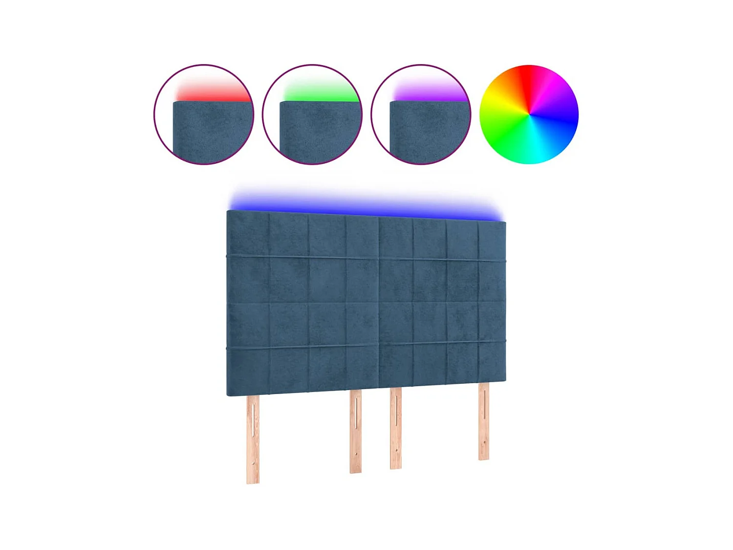 Tête de lit à LED Bleu foncé 144x5x118/128 cm Velours POI96430 BonneVie Meuble