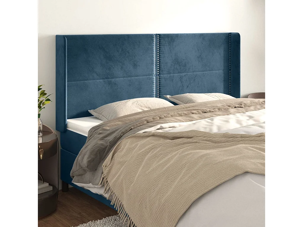 Tête de lit avec oreilles Bleu foncé 203x16x118/128 cm Velours POI18725 BonneVie Meuble