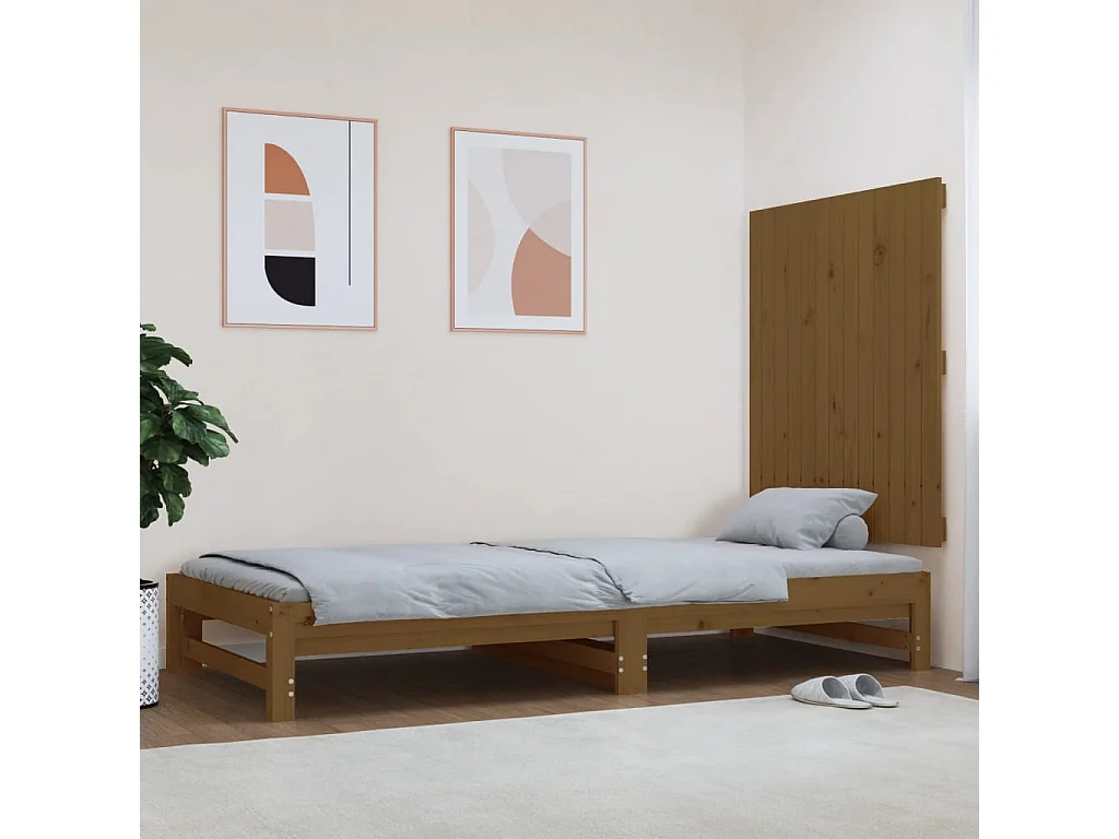 Cabecero cama pared madera maciza pino marrón miel 82,5x3x90 cm ES54089