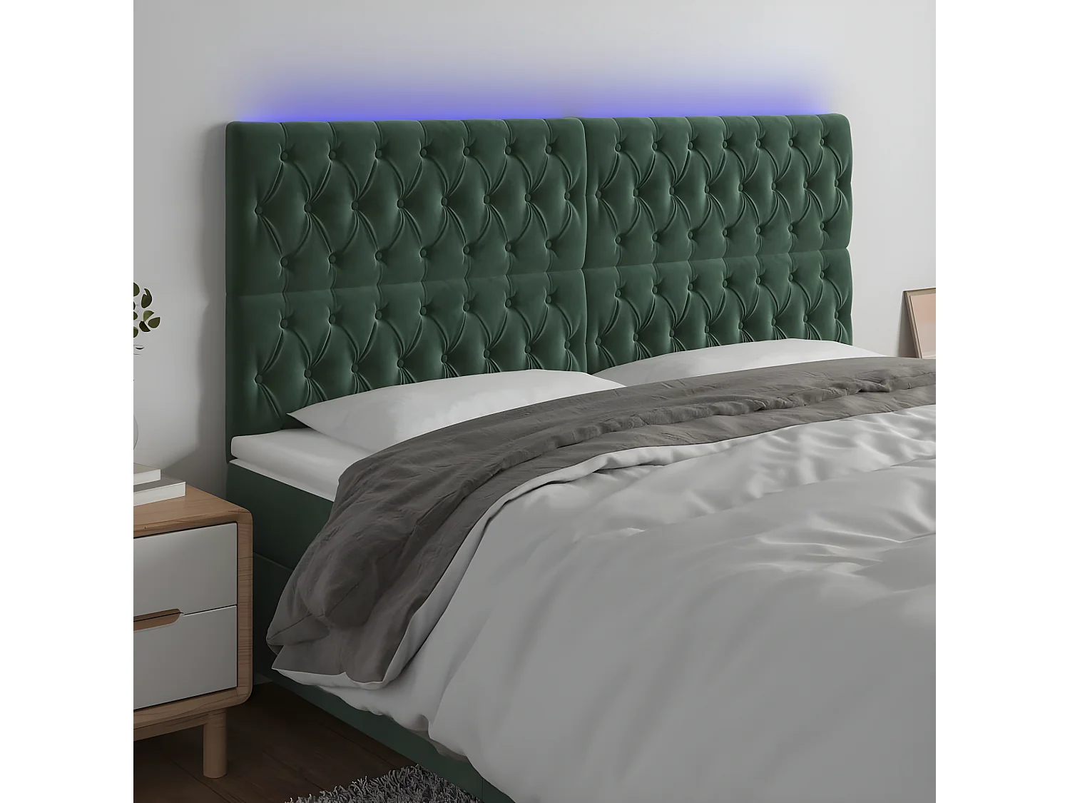 Cabeceira de cama c/ LED veludo 180x7x118/128 cm verde-escuro PT134560