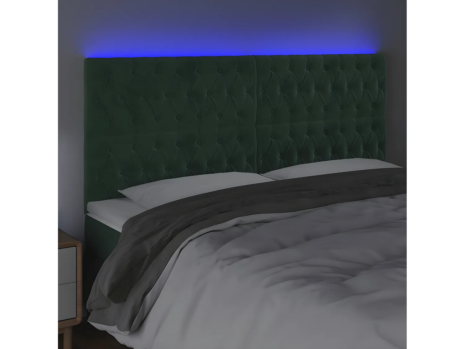 Cabeceira de cama c/ LED veludo 180x7x118/128 cm verde-escuro PT134560