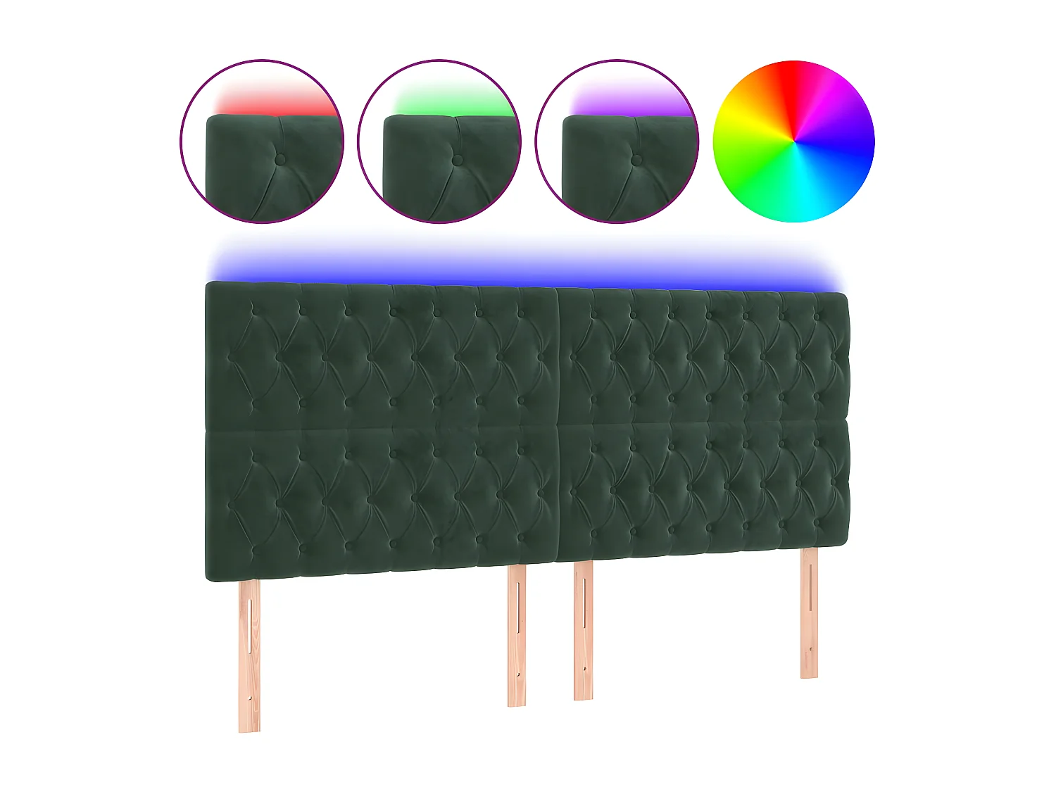Tête de lit à LED Vert foncé 180x7x118,128 cm Velours LKC84982 BonneVie Meuble