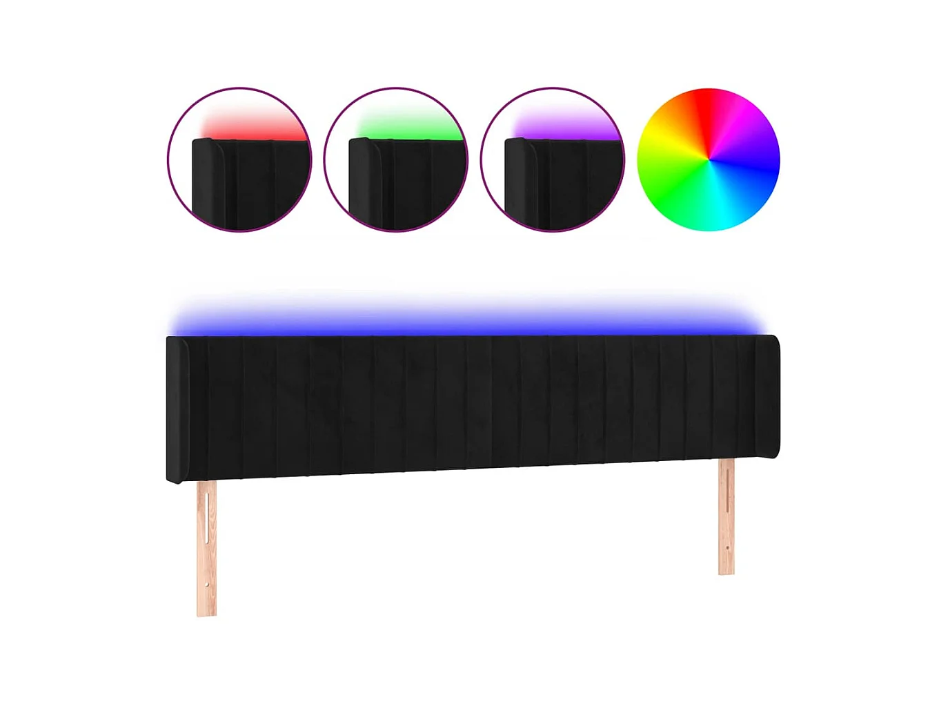 Tête de lit à LED Noir 183x16x78/88 cm Velours POI76582 BonneVie Meuble