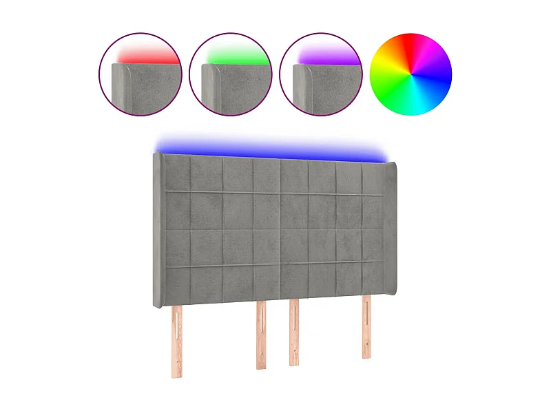 Cabecero con LED de terciopelo gris claro 147x16x118/128 cm ES36105