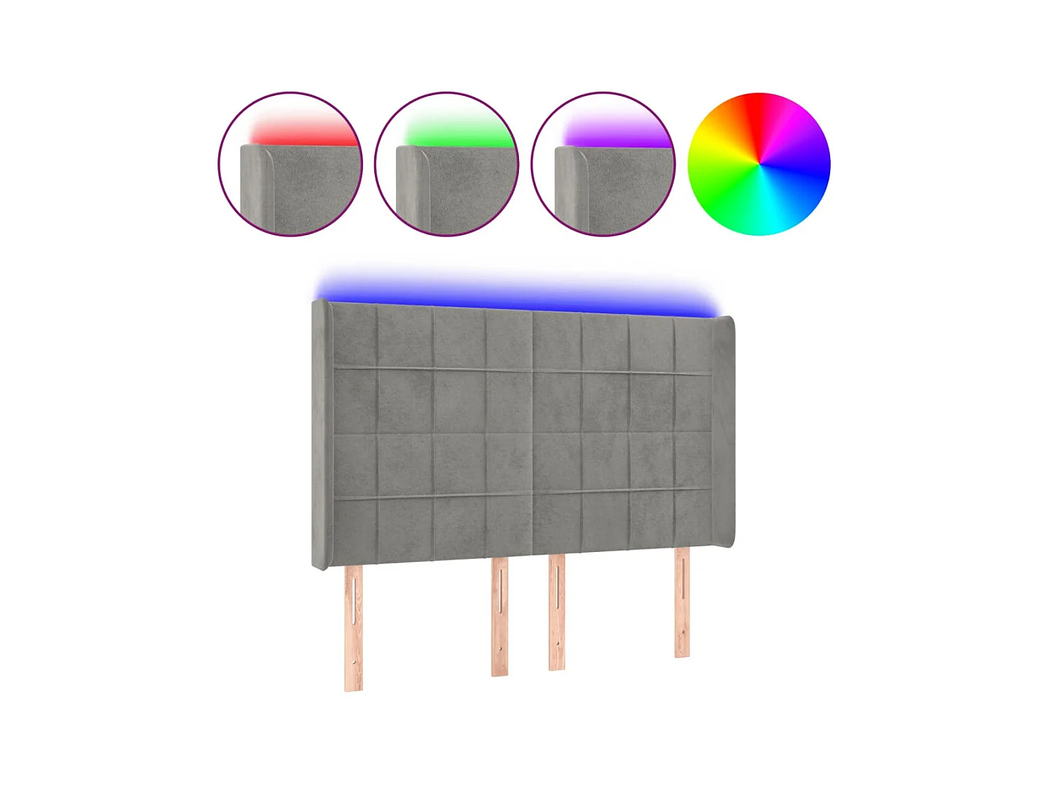 Tête de lit à LED Gris clair 147x16x118/128 cm Velours POI78750 BonneVie Meuble
