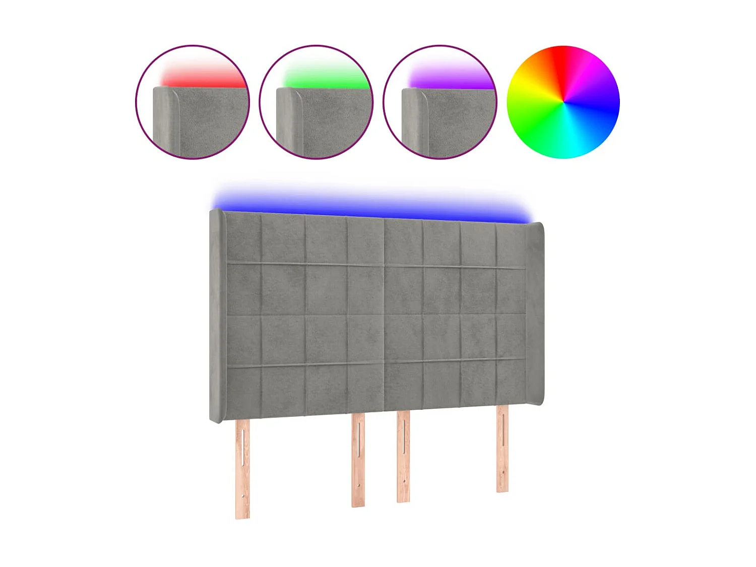 Tête de lit à LED Gris clair 147x16x118/128 cm Velours POI78750 BonneVie Meuble