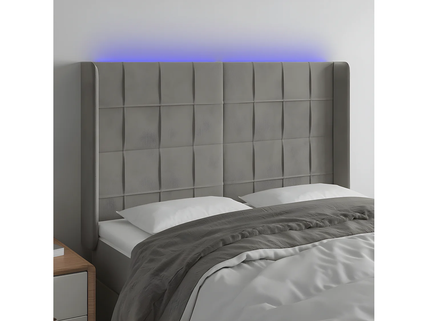 Tête de lit à LED Gris clair 147x16x118/128 cm Velours POI78750 BonneVie Meuble