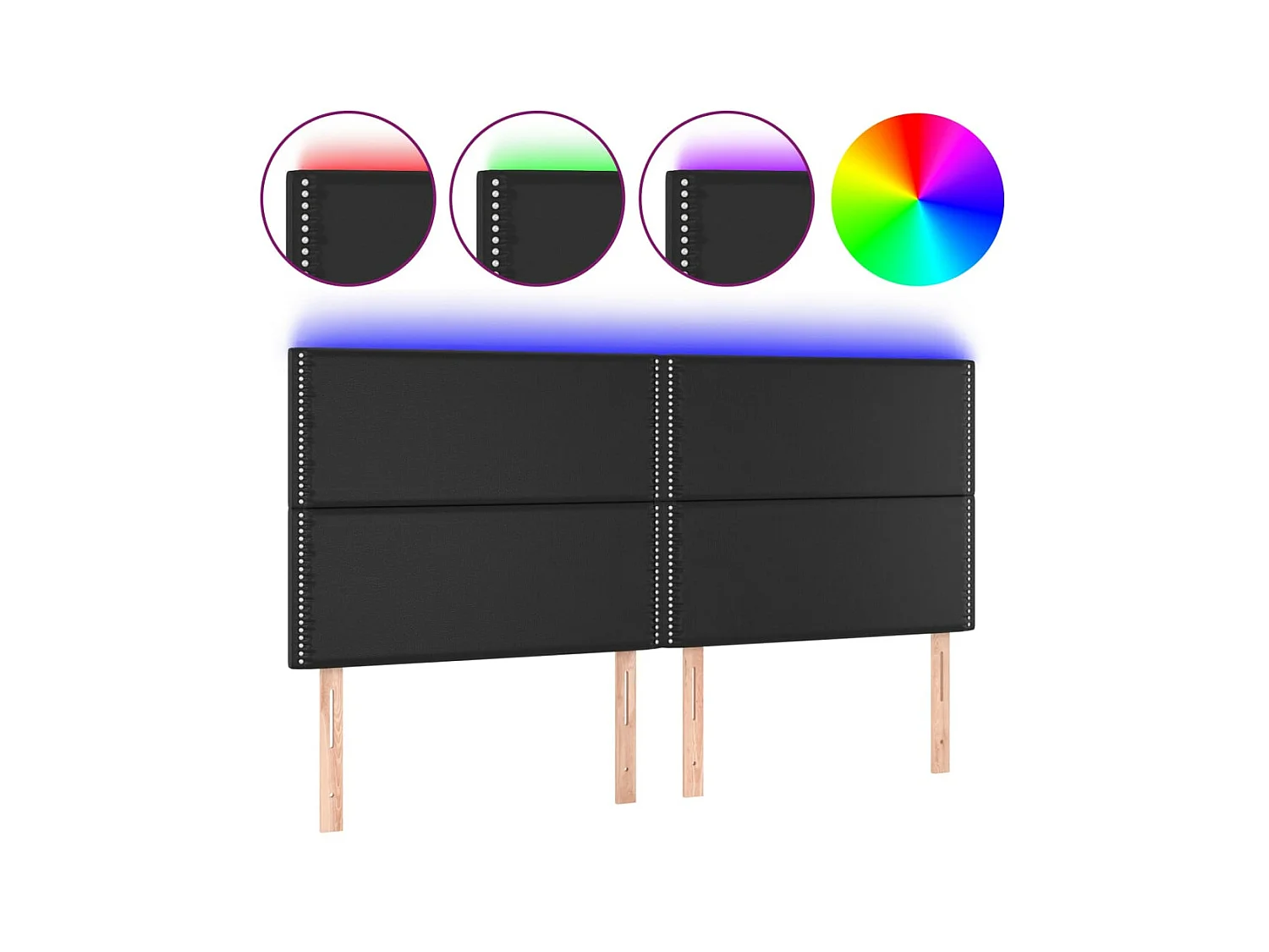 Testiera | Testata del letto a LED Nera 160x5x118/128 cm in Similpelle