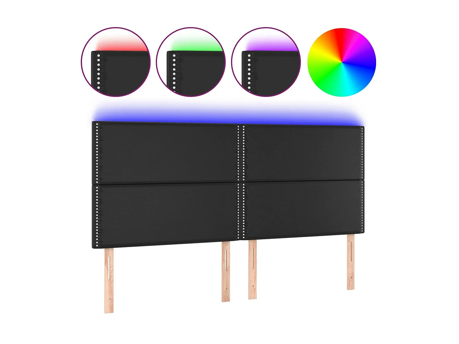 Testiera | Testata del letto a LED Nera 160x5x118/128 cm in Similpelle