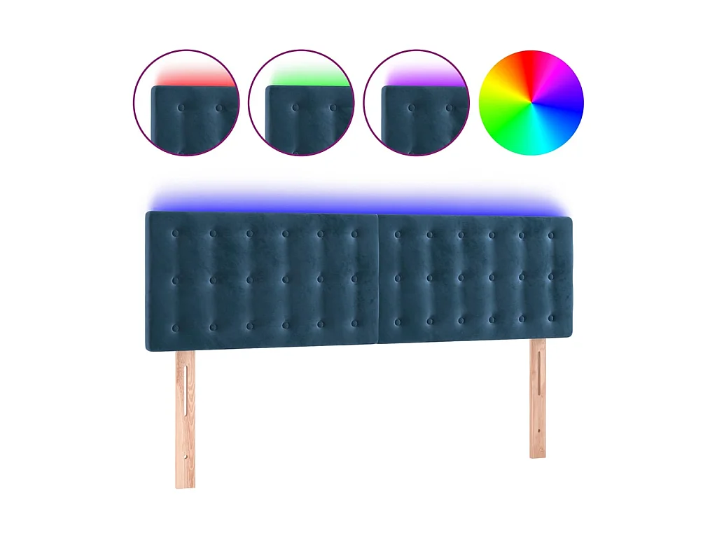 Tête de lit à LED Bleu foncé 144x5x78/88 cm Velours POI52439 BonneVie Meuble