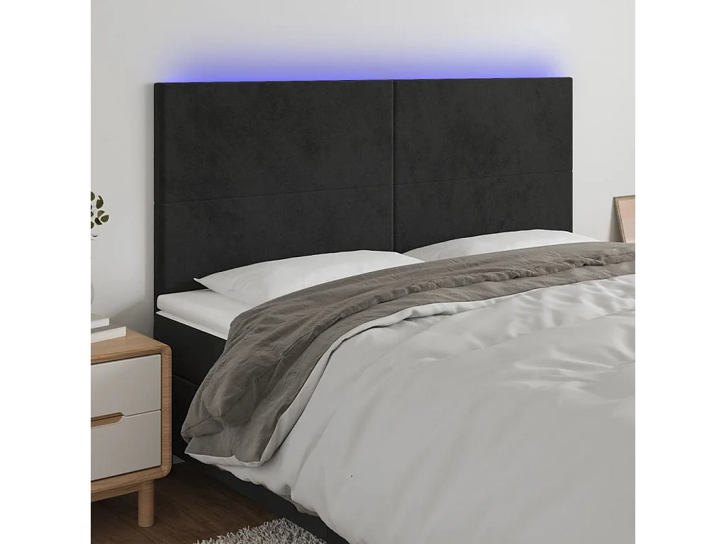 Cabeceira de cama c/ luzes LED veludo 160x5x118/128 cm preto PT183462