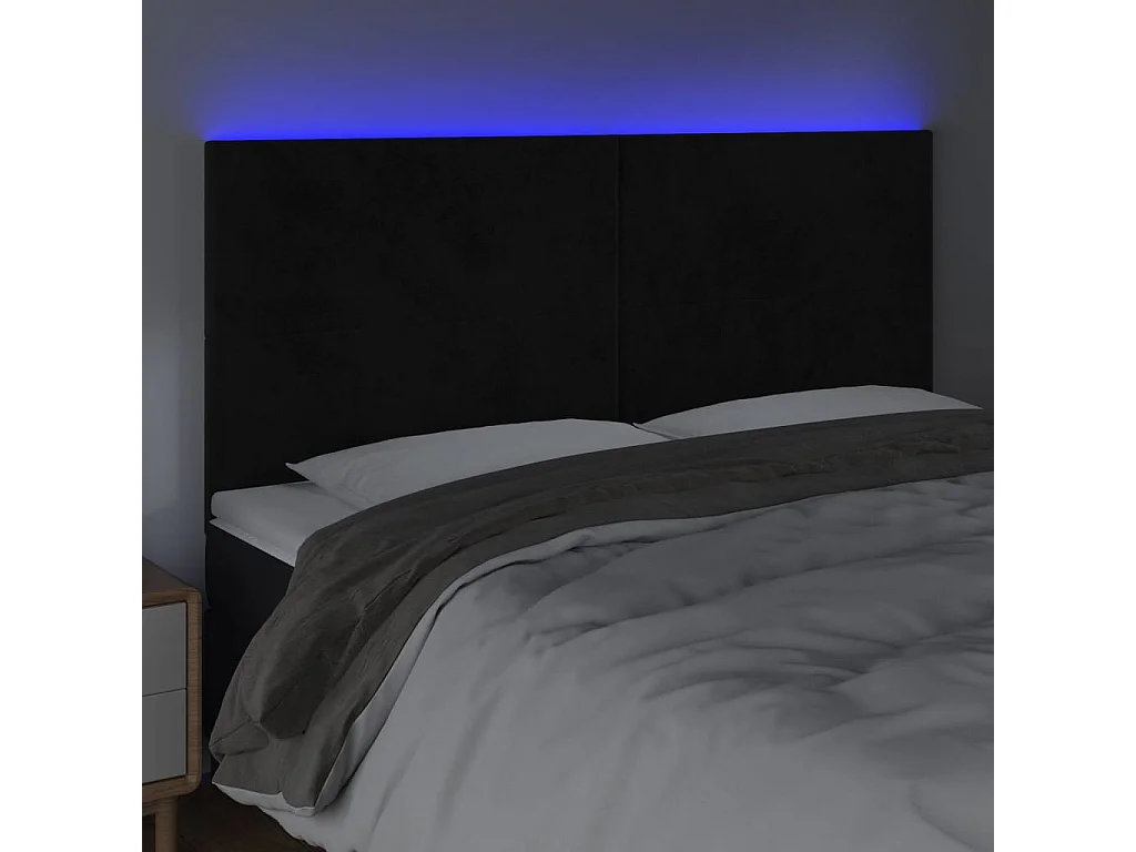 Cabeceira de cama c/ luzes LED veludo 160x5x118/128 cm preto PT183462