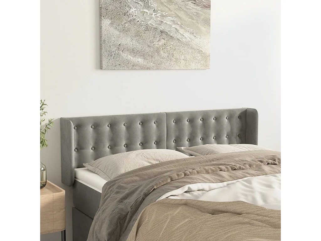 Tête de lit avec oreilles Gris clair 147x16x78/88 cm Velours POI64012 BonneVie Meuble