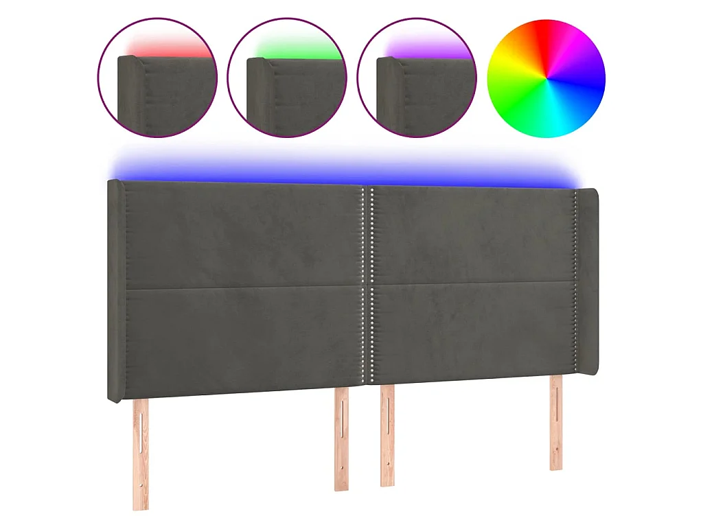 Tête de lit à LED Gris foncé 203x16x118/128 cm Velours POI45088 BonneVie Meuble