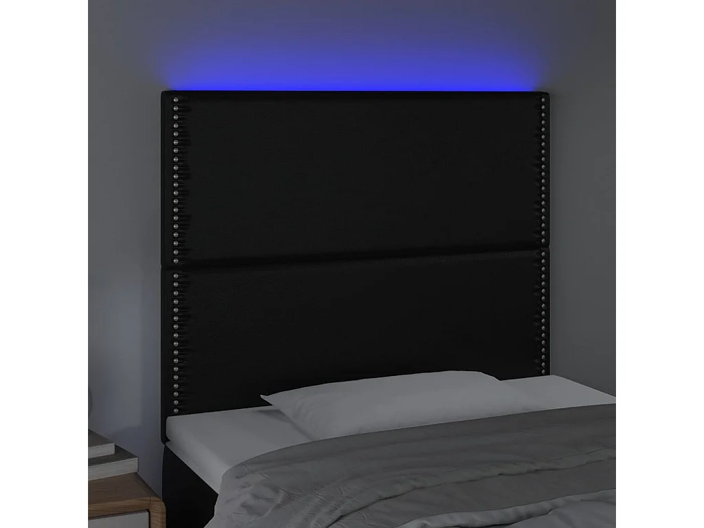 Cabeceira cama c/ LED couro artificial 80x5x118/128 cm preto PT637305