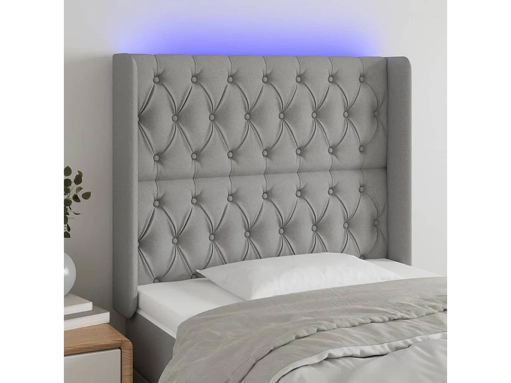 Testiera | Testata del letto a LED Grigio Chiaro 103x16x118/128 cm in Tessuto