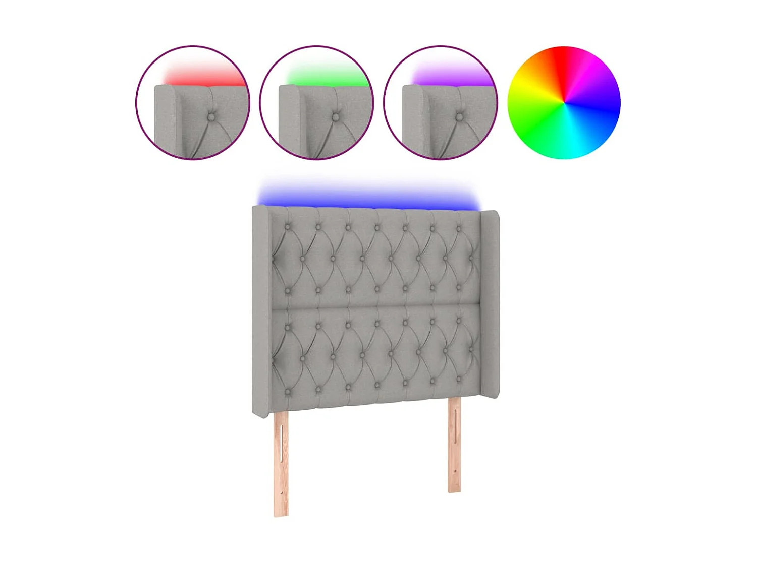 Tête de lit à LED Gris clair 103x16x118/128 cm Tissu POI42907 BonneVie Meuble