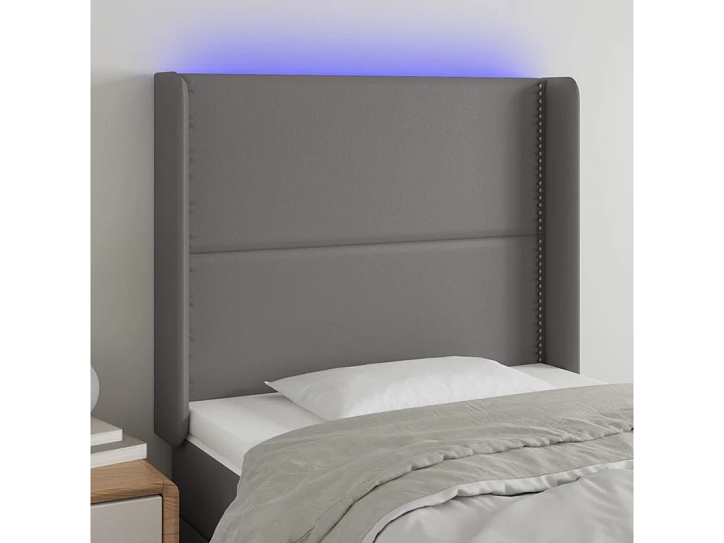 Cabeceira cama c/ LED 93x16x118/128cm couro artificial cinzento PT365465
