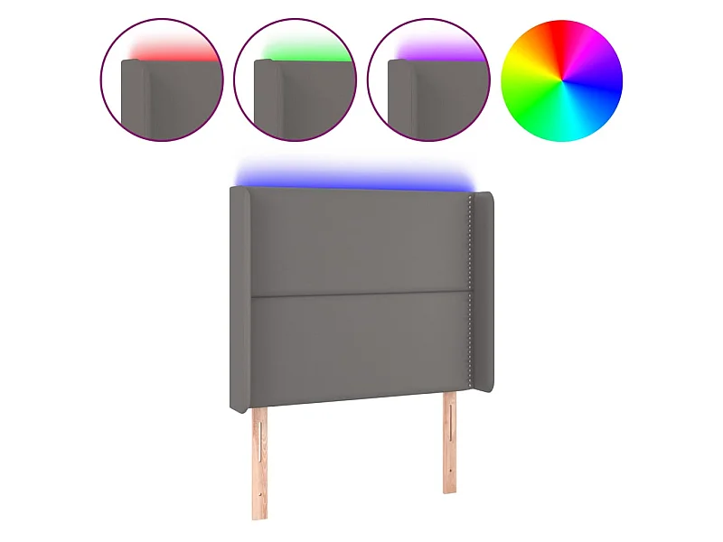 Tête de lit à LED Gris 93x16x118/128 cm Similicuir POI80118 BonneVie Meuble