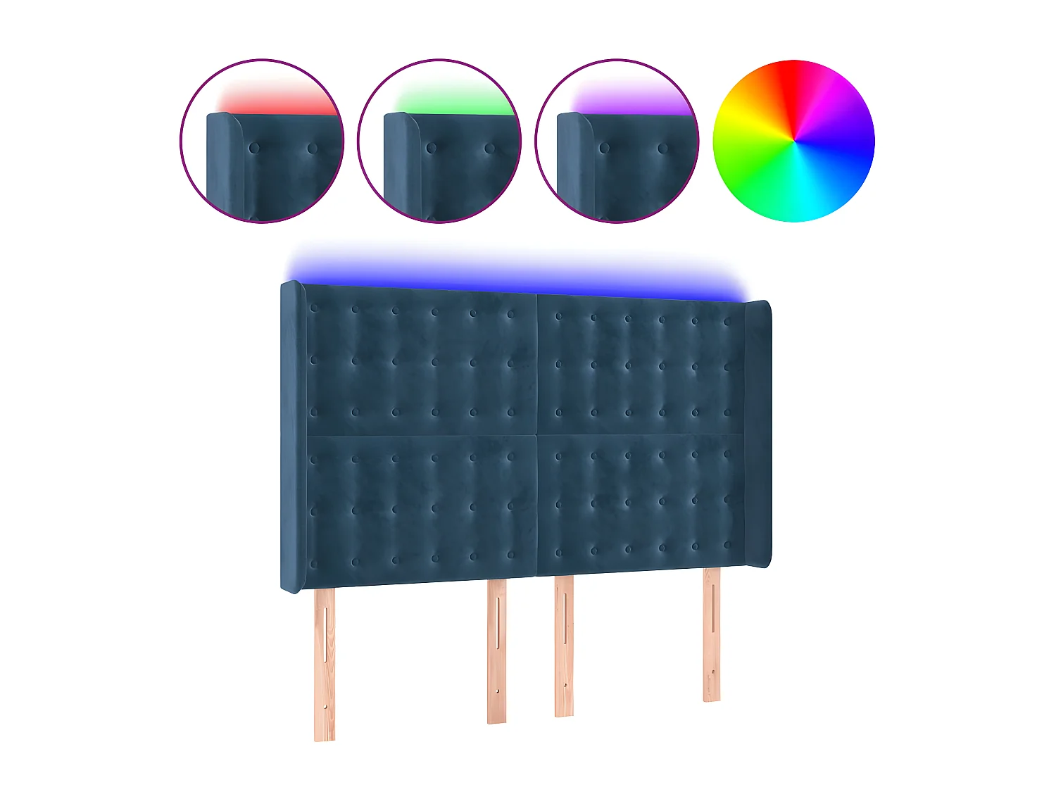 Tête de lit à LED Bleu foncé 147x16x118/128 cm Velours POI78330 BonneVie Meuble