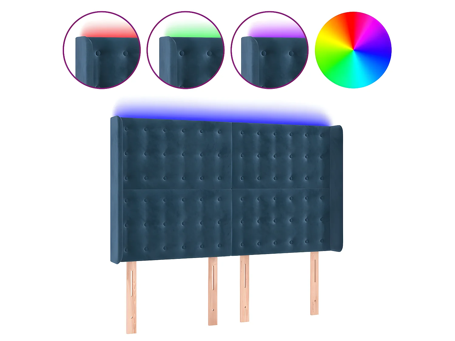 Cabecero con LED de terciopelo azul oscuro 147x16x118/128 cm ES53822