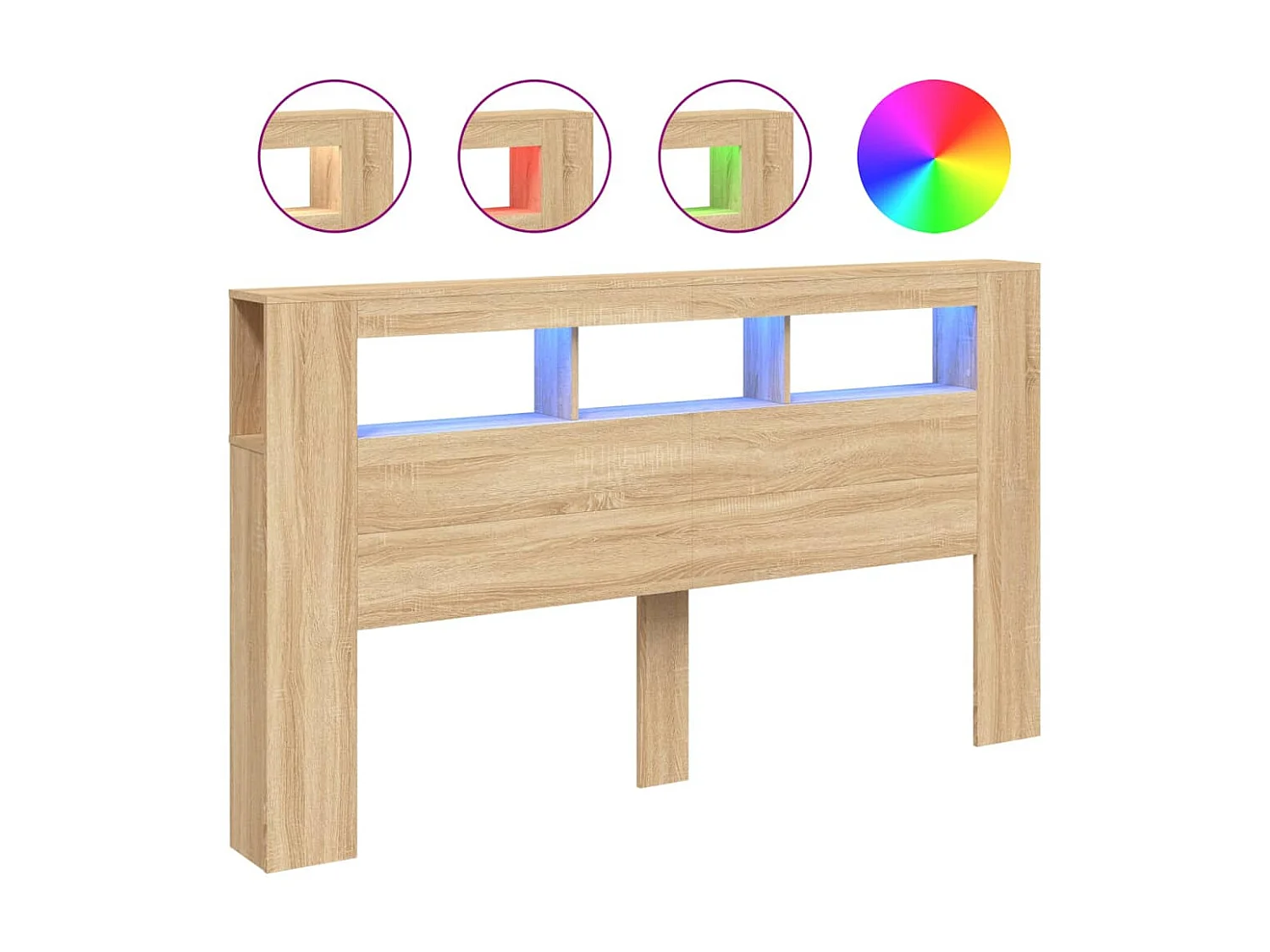 Tête de lit à LED chêne sonoma 180x18,5x103,5cm bois ingénierie POI97807 BonneVie Meuble