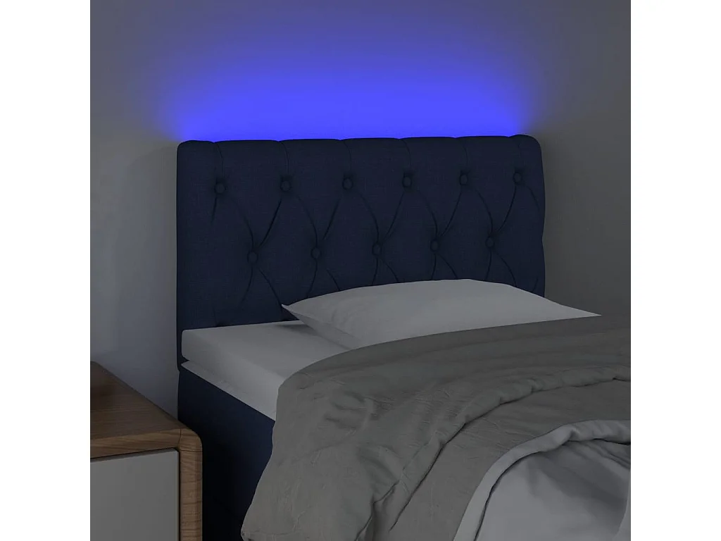 Cabeceira de cama c/ luzes LED tecido 80x7x78/88 cm azul PT497646