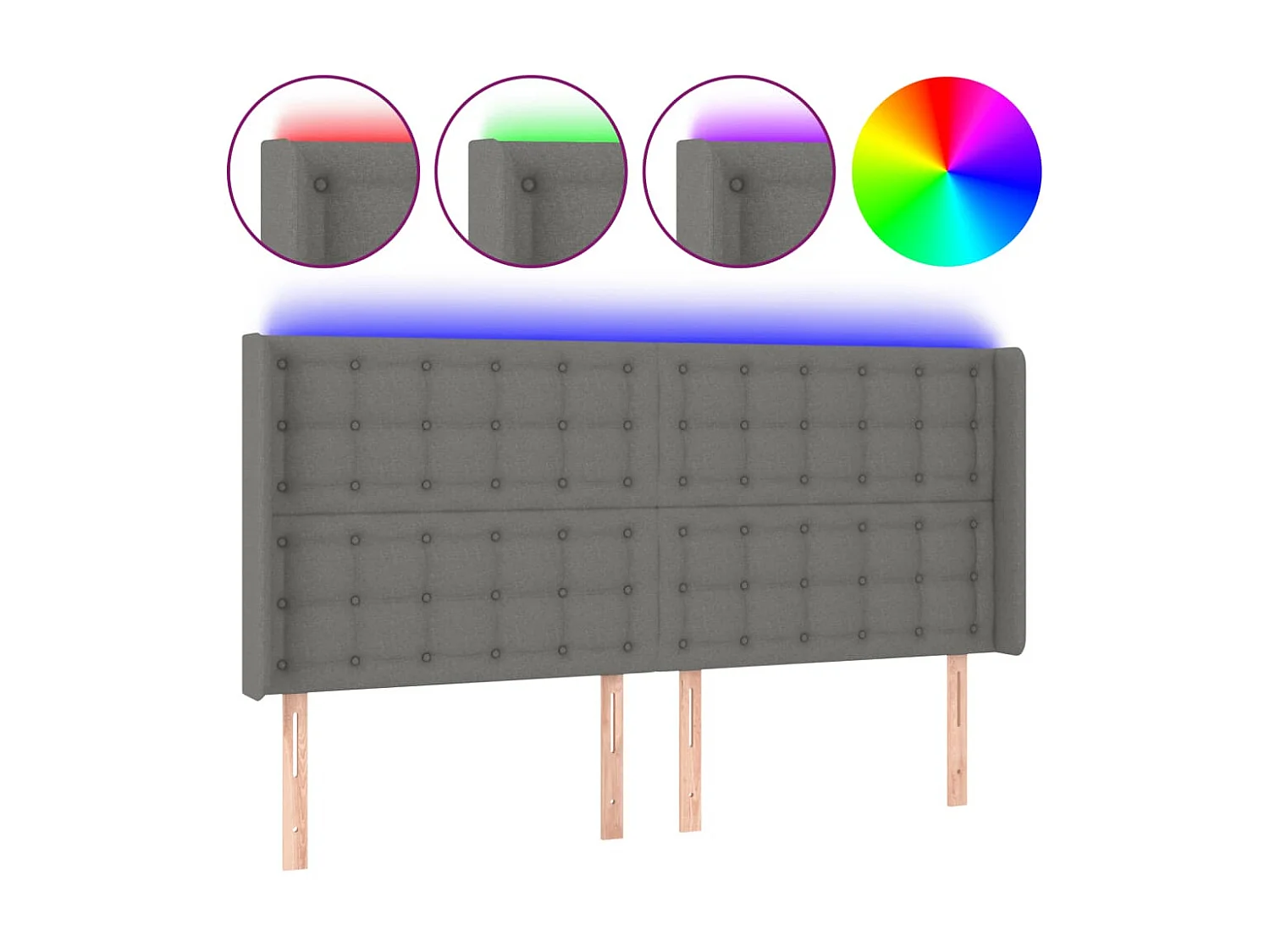 Tête de lit à LED Gris foncé 203x16x118/128 cm Tissu POI87787 BonneVie Meuble