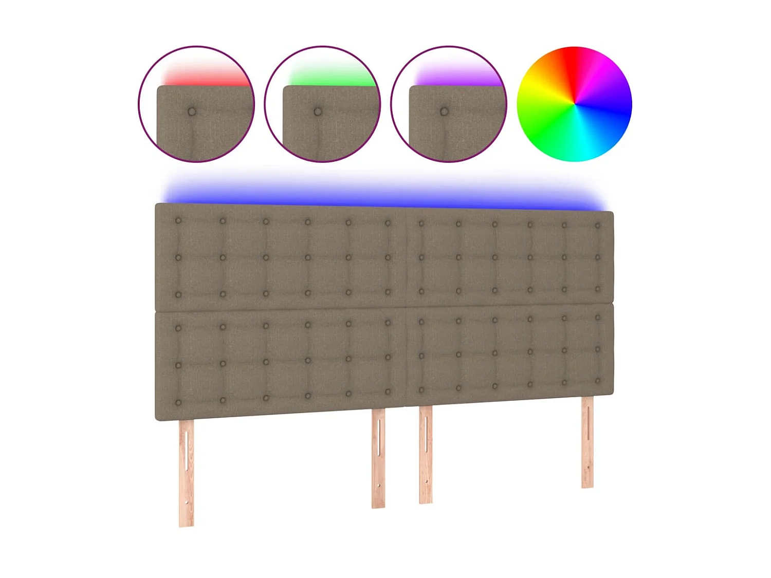 Hoofdbord LED 200x5x118/128 cm stof taupe NL300156