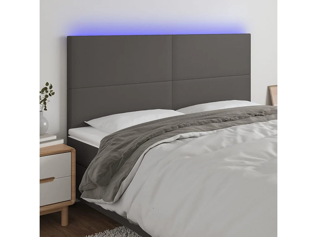 Cabeceira cama c/ LED 180x5x118/88cm couro artificial cinzento PT558410