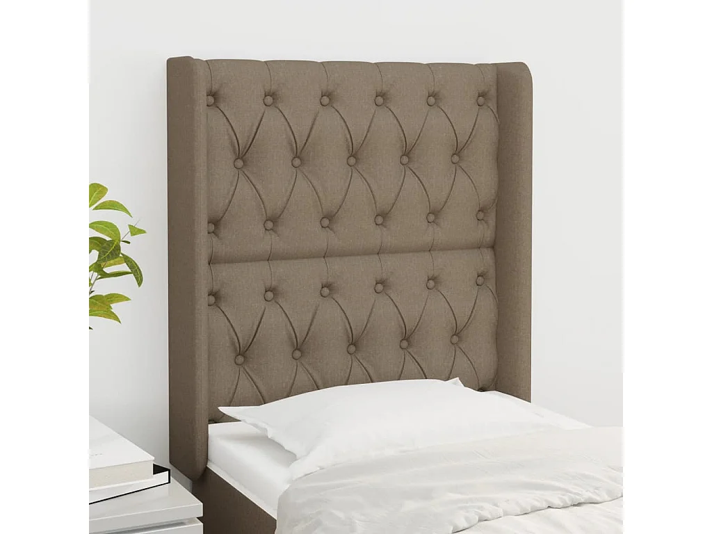 Tête de lit avec oreilles Taupe 83x16x118/128 cm Tissu POI38485 BonneVie Meuble